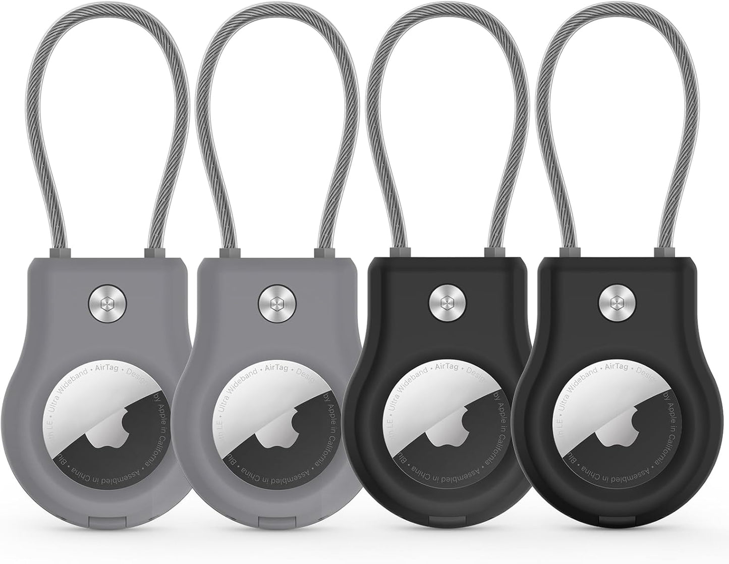 Air Tag Holder - (4 Pack) Air tag Lock Keychain with Wire Cable Compatible with Apple AirTag,Ultra Durable Anti-Lost Protective Case with Keyring for Luggage, Key, Backpack, Pet, Bag, Black