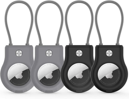 Air Tag Holder - (4 Pack) Air tag Lock Keychain with Wire Cable Compatible with Apple AirTag,Ultra Durable Anti-Lost Protective Case with Keyring for Luggage, Key, Backpack, Pet, Bag, Black