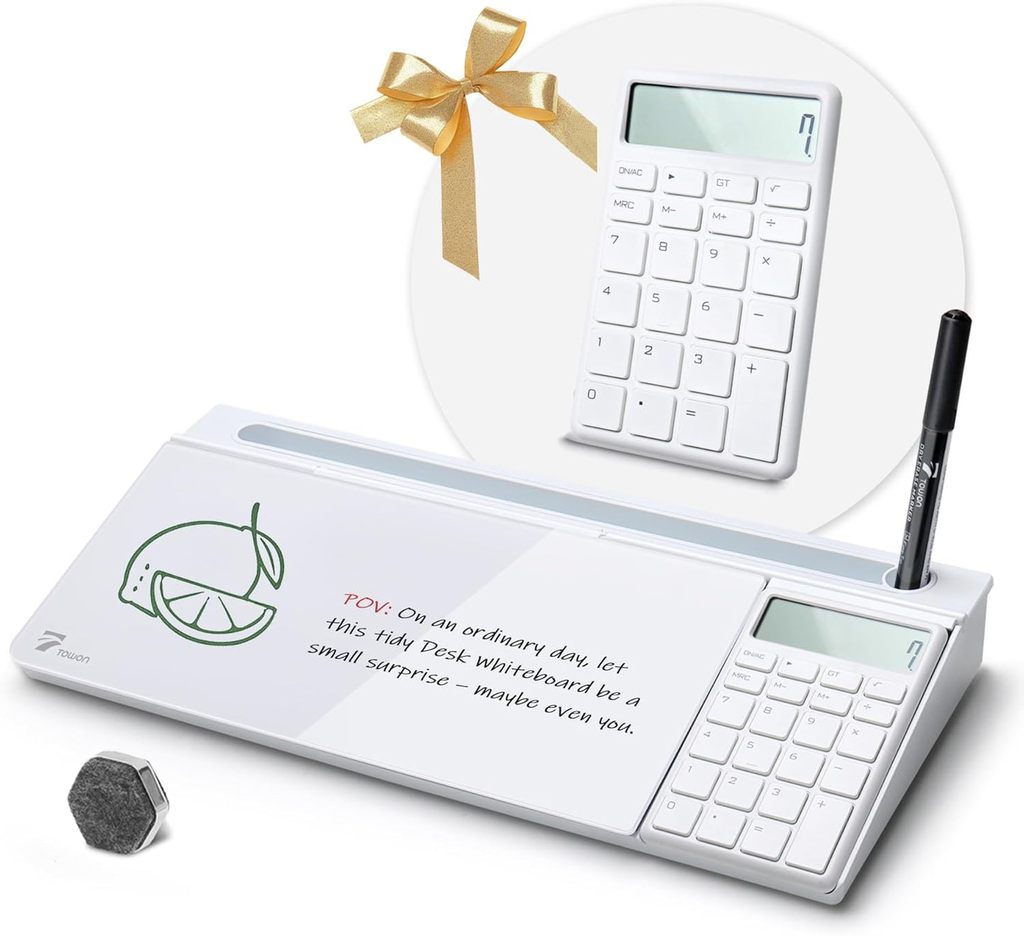 TOWON Small Compact Glass Desktop Whiteboard with Storage – 12 x 7 in Dry Erase Board for Desk, Home Office, School | Includes 5 Markers, Eraser & Holder | Space-Saving Organizer, Aesthetic Rose Gold