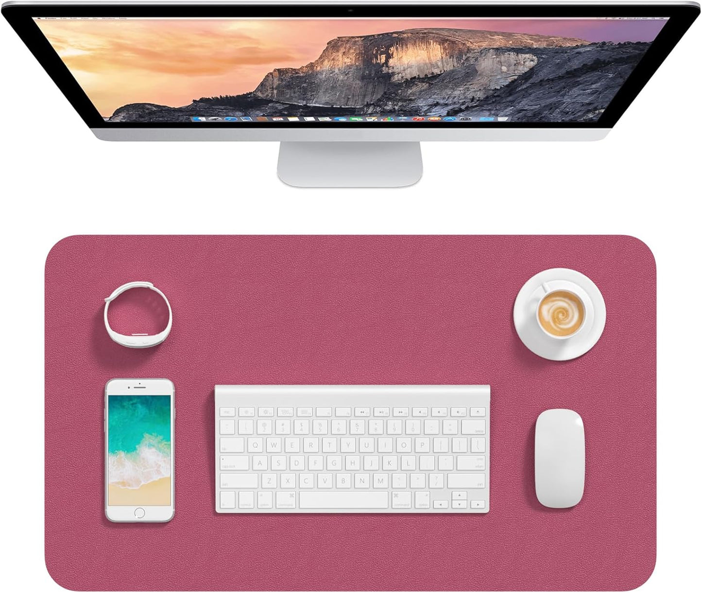 Hsurbtra Desk Pad, 23.6" x 13.8" PU Leather Desk Mat, M Extended Mouse Pad, Waterproof Desktop Blotter Protector, Non-Slip Ultra Thin Small Laptop Keyboard Writing Mat for Office Home, Pink