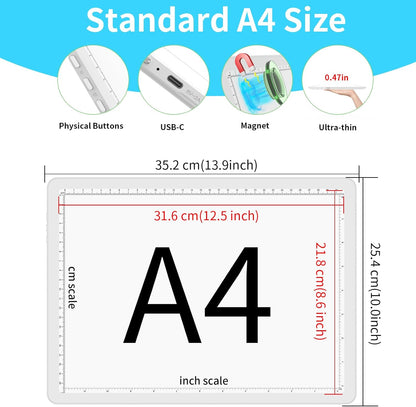 Phylosal Rechargeable A4 LED Light Pad with Built-in Stand, Magnetic Tracing Light Box for Drawing, Diamond Art Light Board with Side Button, Super Bright Light Table for Diamond Painting, Sketching