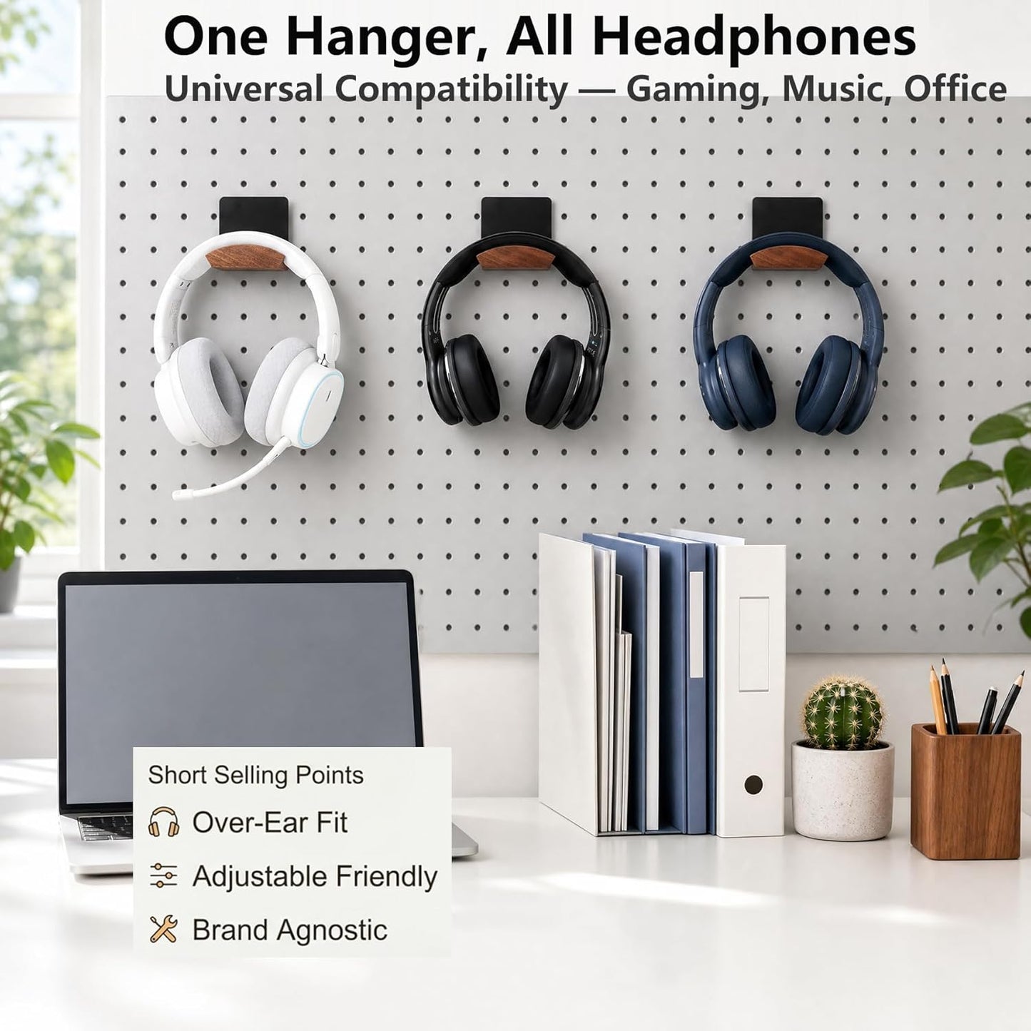 Magnetic Headphone Holder Desk Headset Holder for Monitor Headphone Hanger Under Desk Headphone Mount Stand Walnut Wood