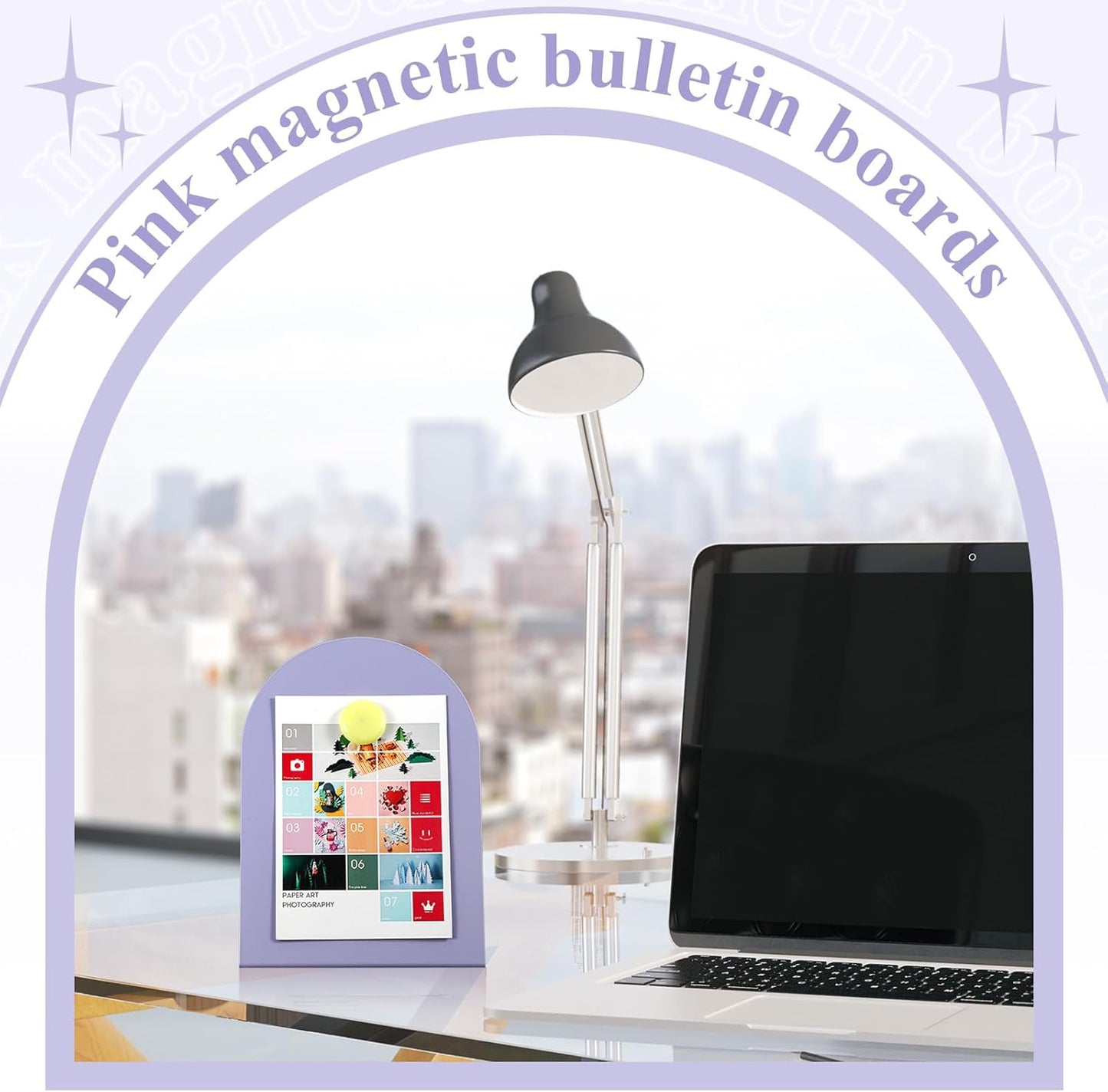 Shimeyao 2 Pcs Pink Magnetic Bulletin Board for Tabletops with 8 Magnets 10x7 Inch Memo Display Easel Stand for Home Office School Kitchen Table Supplies (Arched)