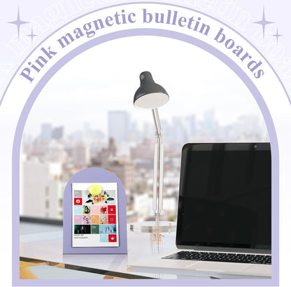 Shimeyao 2 Pcs Pink Magnetic Bulletin Board for Tabletops with 8 Magnets 10x7 Inch Memo Display Easel Stand for Home Office School Kitchen Table Supplies (Arched)