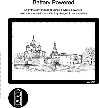 Rechargeable A4 Light Pad with Innovative Stand and Top Clip, Elice Wireless Bright Light Tracing Board Portable LED Artcraft Tracer Box for Artists, Drawing, Cricut Weeding Vinyl, Diamond Painting