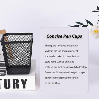 Pen Holders 2 Pack Square Pencil Containers Metal Mesh Desk Pencil Cups Utensil Holders for Kitchen Desktop Organizers for Makeup Brushes