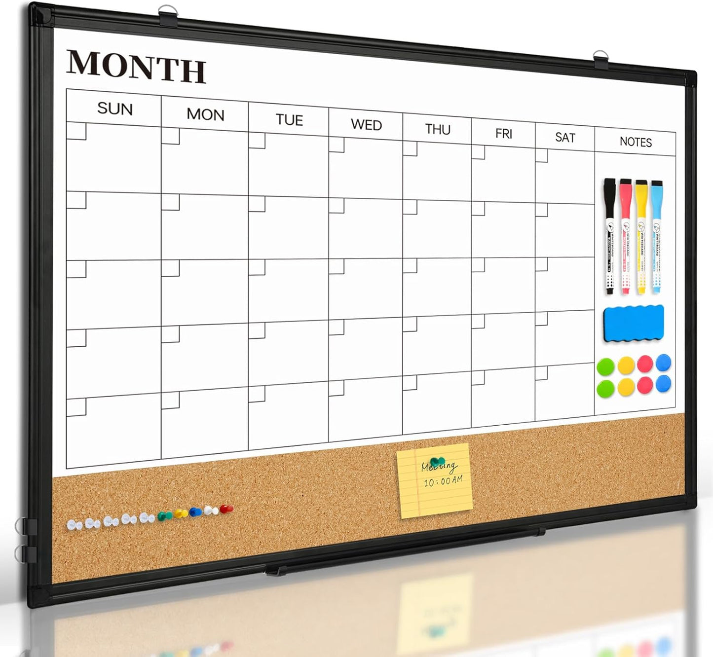 Weekly Calendar Dry Erase Whiteboard for Wall, 24"x18" Magnetic Weekly Planner White Board, Double Sided Hanging Daily Planning Board for Home, Office, School, Kitchen