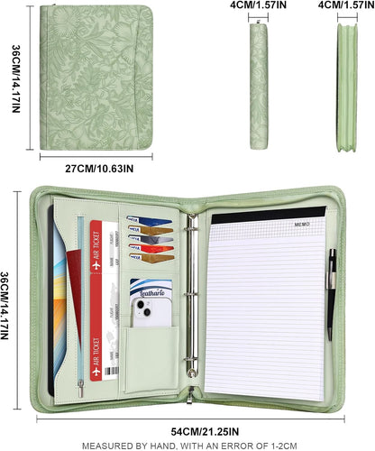 Leathario Portfolio Binder, Includes 10 Sheet Protectors and 3 Notepads, 3-Ring Folder Organizer, A4 Padfolio with Zipper, Vegan Leather Tablet Sleeve, Business Office Conference Clipboards