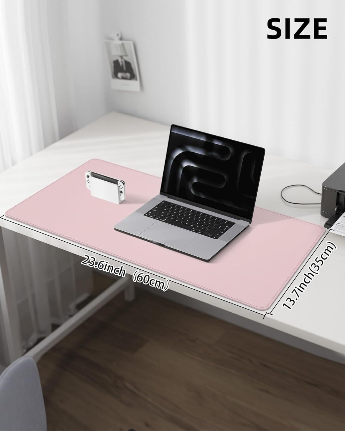 AFIING Desk Pad Protector 23.6" x 13.7" - Non-Slip Waterproof PU Leather Desk Mat for Mouse, Keyboard, Laptop, Office and Home Workspace (Beige)