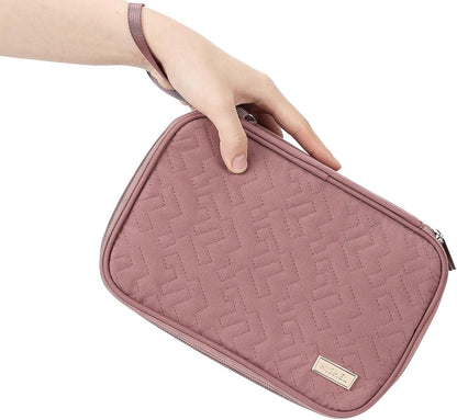 NISHEL Travel Cord Organizer Case, Double Layers Tech Electronic Bag, Essentials for Charger, Cable, Phone, Flash drive, Medium, Pink