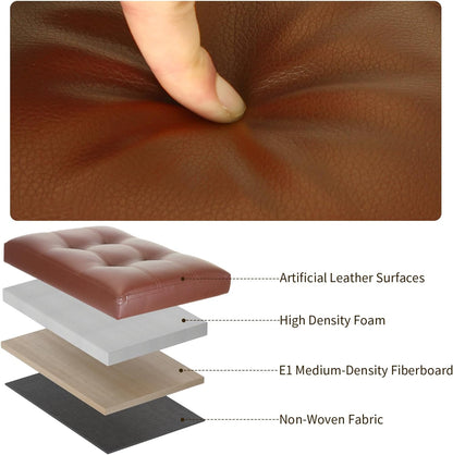 BelugaHelper Storage Ottoman Foot Rest Stool, Foldable Leather Footstool Storage Bench with Thicker Foam Padded Seat. Foot Rest Under Desk for Living Room Bedroom 350 lbs, 17x13x13 in, Brown