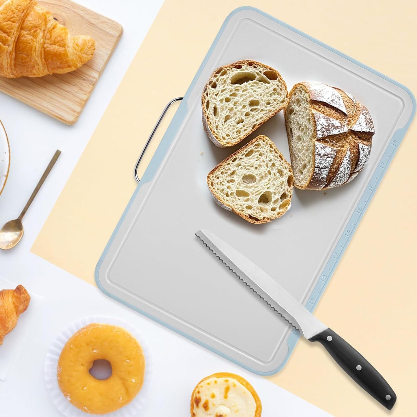Cutting Boards for Kitchen, Charcuterie Chopping Boards Set of 3 with Stand, Plastic Cutting Mat for Kitchen Dishwasher Safe with Storage Stand