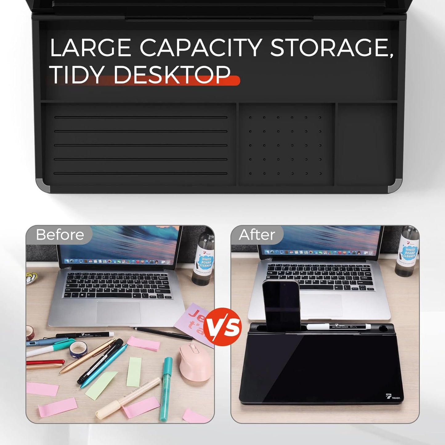 TOWON Small Compact Glass Desktop Whiteboard with Storage – 12 x 7 in Dry Erase Board for Desk, Home Office, School | Includes 5 Markers, Eraser & Holder | Space-Saving Organizer, Aesthetic Rose Gold