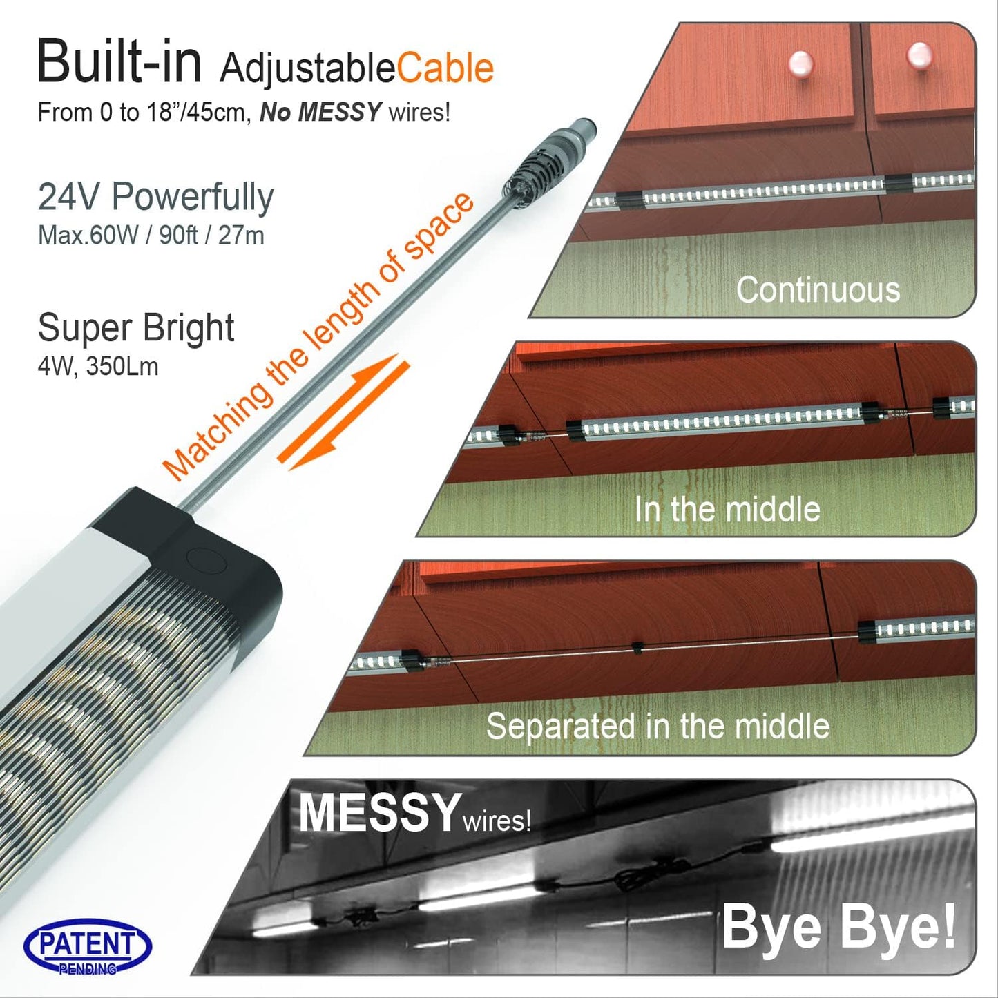 EBD LED Light Bar Built-in Adjustable Cable 12 Pcs Corner Input Under-Counter Light fixtures Work Bench linkable Touch Lights 3000K 5400 Lm Super Bright for Pantry Garage Shelves Closet Shelf