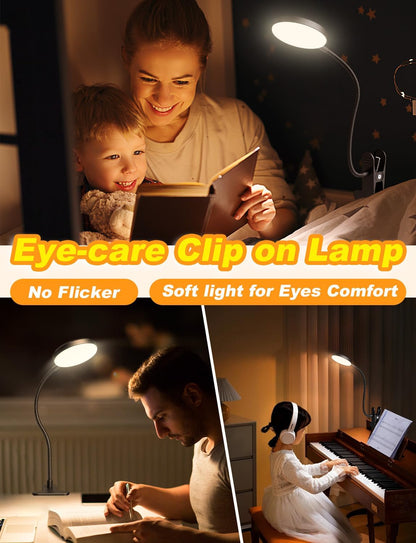 Desk Lamp with Clamp-10W，2-in-1 with RGB Ambient & Warm White Light,Book Reading Light Color Changeable/Flexible Gooseneck LED Lamps Clip on Bed Headboard and Computers 800LM-Black