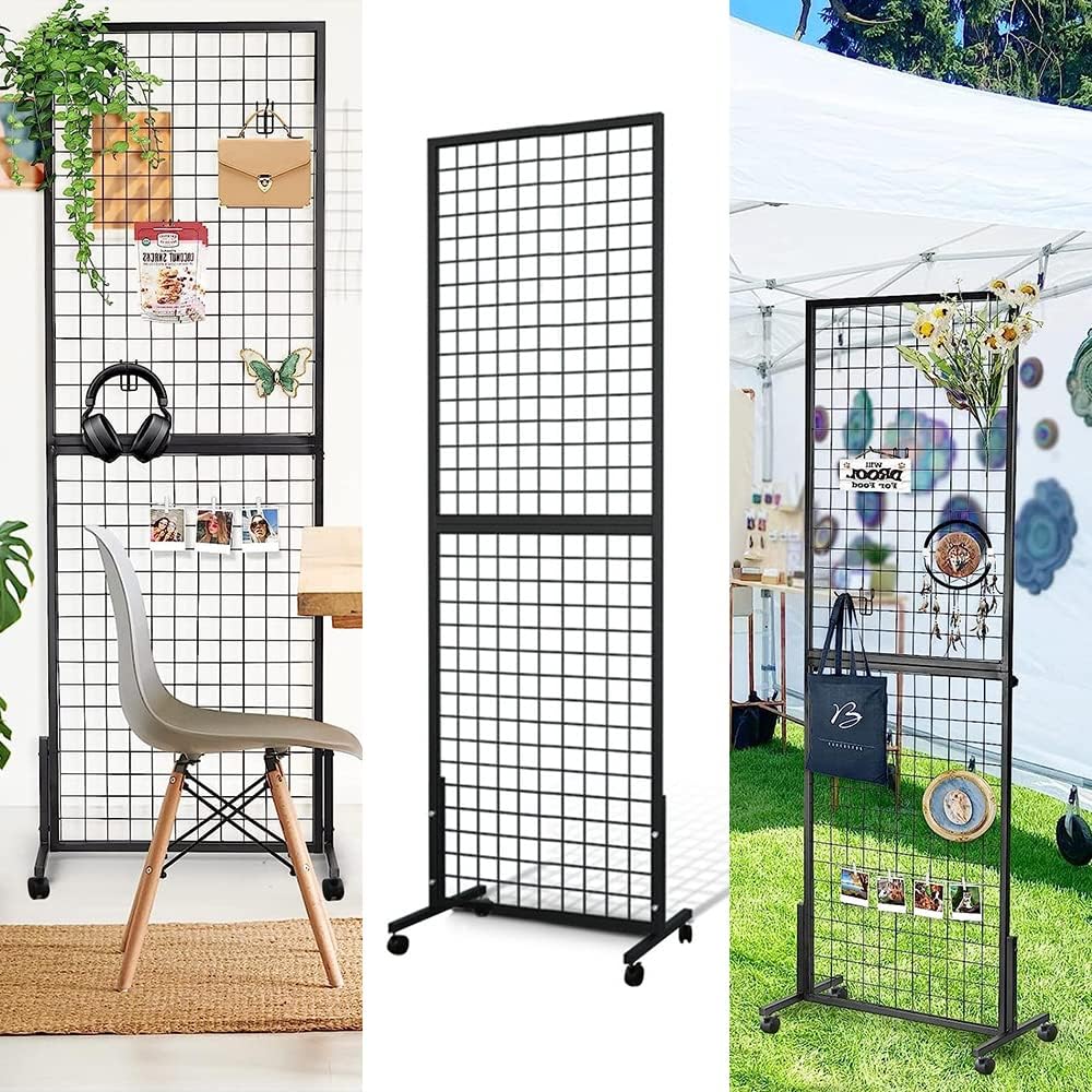 NectaCol Grid Wall Panels, 2 Packs 2'x 6' Gridwall Panels Tower with T-Base, Black Wire Grid Wall Display Rack, Craft Show Display Rack, Art Gridwall Display Stand