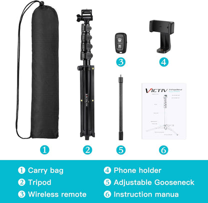 Phone Tripod, 86" Tall Tripod for iPhone with Flexible Gooseneck & Remote, Portable Aluminum Cellphone Stand for Selfies, Video Recording,Travel, Compatible with iPhone Android