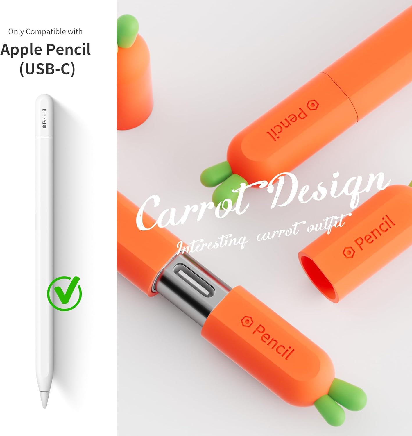 ELETIUO Silicone Case Compatible with Apple Pencil (USB-C),Protective Holder Grip Sleeve with Cap Accessories,Anti-Slip Cover Supports Magnetic Compatible with Apple Pencil 3rd Generation,Carrot