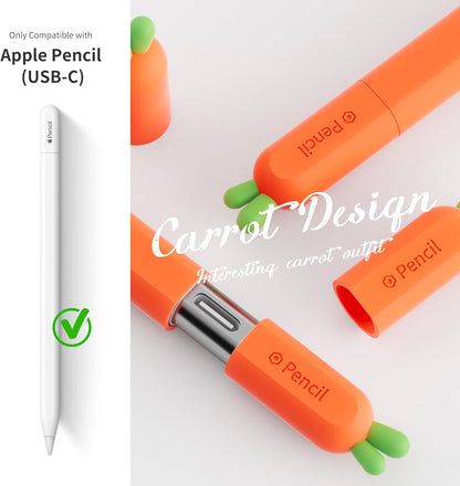ELETIUO Silicone Case Compatible with Apple Pencil (USB-C),Protective Holder Grip Sleeve with Cap Accessories,Anti-Slip Cover Supports Magnetic Compatible with Apple Pencil 3rd Generation,Carrot
