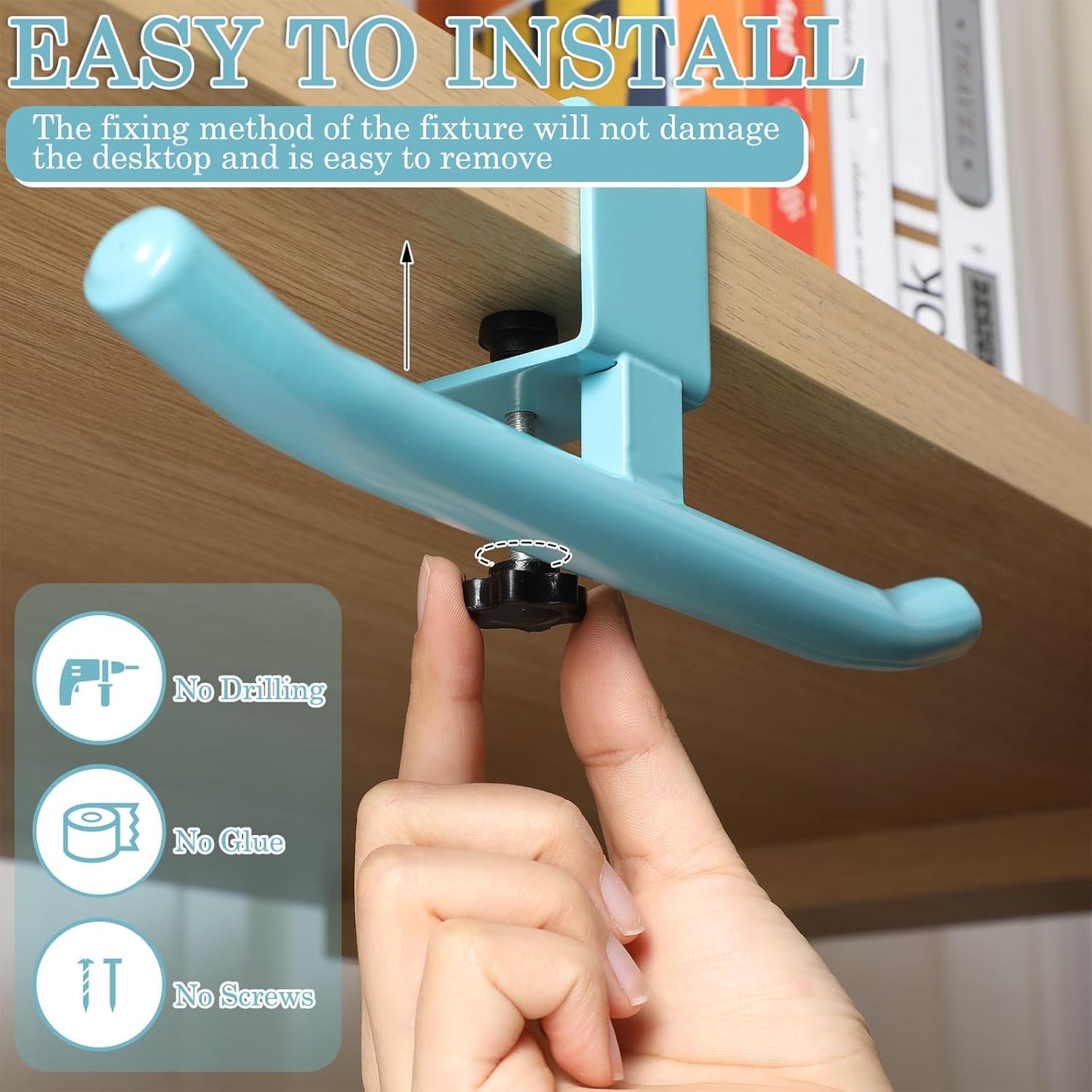 Geelin Bag Hook for Desk Table Heavy-Duty Backpack Hanger Clamp On Purse Holder Adjustable Under Desk Bag Hook for Headphones Handbag Hanger for Classroom Dorm Back to School(Beige)