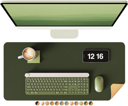 YSAGi Double-Sided Desk Pad, 31.5"x15.7"Leather Desk Mat, Eco Cork Desk Pad Protector,Large Mouse Pad,Waterproof Desk Blotter for Office/Home(Coffee)