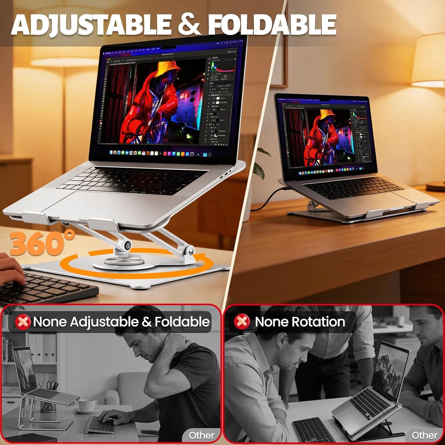 Urmust Aluminum Laptop Stand, Portable Laptop Riser, Adjustable Laptop Stand for Desk Foldable, Ergonomic Computer Notebook Holder for MacBook Air Pro HP, Office Desk Accessories (10-15.6'')- Black
