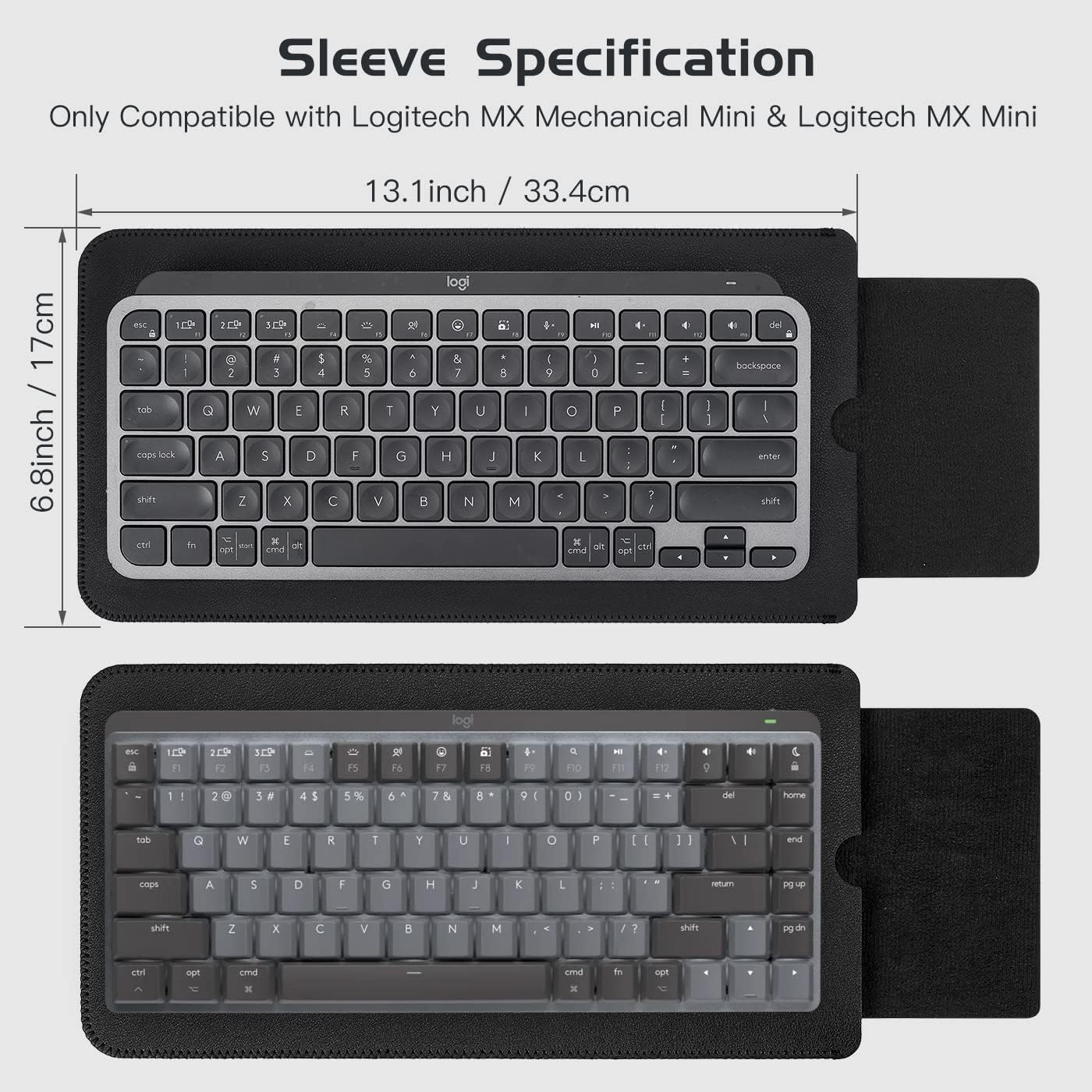 Protective Keyboard Sleeve Case for Logitech MX Keys Mini Minimalist & MX Mechanical Mini Wireless Illuminated Keyboard, Logitech MX Mini PU Sleeve Bag Case, Black