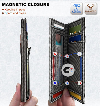 BULLIANT Men Airtag Wallet,Slim Wallet Money Clip Card Holder Magnetic Closure 12 Cards in Front Pocket RFID Blocking