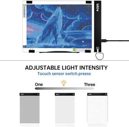 Mlife A2 LED Light Pad for Diamond Art Painting Light Board with 3 Brightness, Tracing Light Board with USB Cable & 4 Fasten Clips for Sketching, Animation, Drawing, Diamond Art Painting Supplies