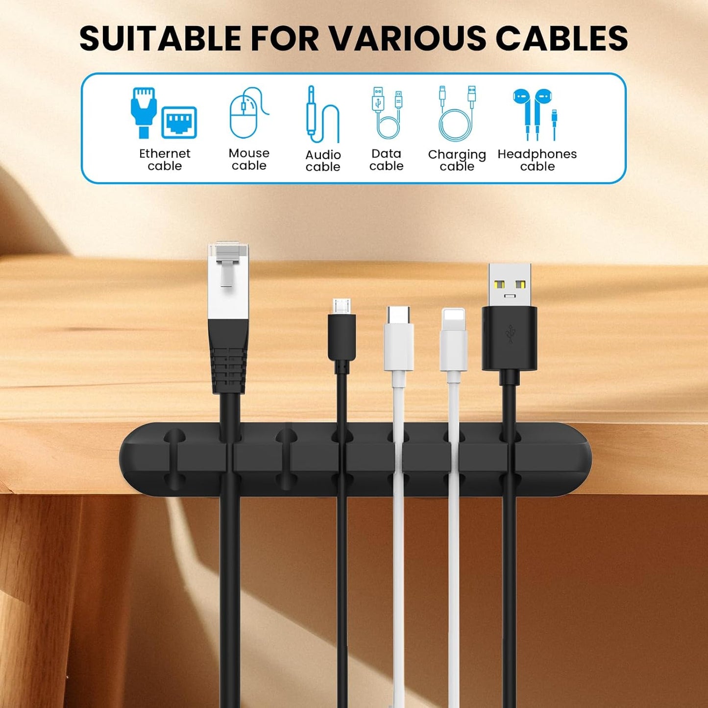 AHASTYLE Cable Organizer Holder 5 Slots Desktop Cord Wire Clips Keeper for Organizing USB Cable/Power Cord/Wire Home Office and Car (Pink)
