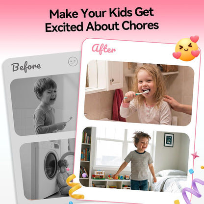 Chore Chart for Kids, Checklist Planning Board with Sliders, 19 Personalizable Sheets and Magnetic Marker, ADHD Tools for Kids to Do List Routine Chart Visual Schedule Board with Stand