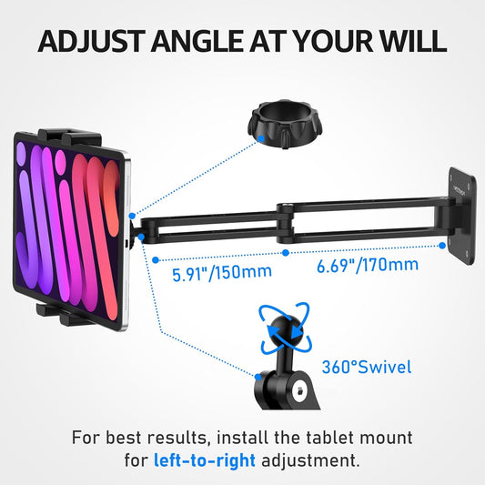 Urmust Tablet Stand for Desk, Adjustable iPad Holder for Bed, 360° Rotation, Sturdy Aluminum Tablet Arm Mount for 4.7"-15.6" iPad Pro/Air/Mini, iPhone, Galaxy Tab, for Kitchen, Work, Video Call