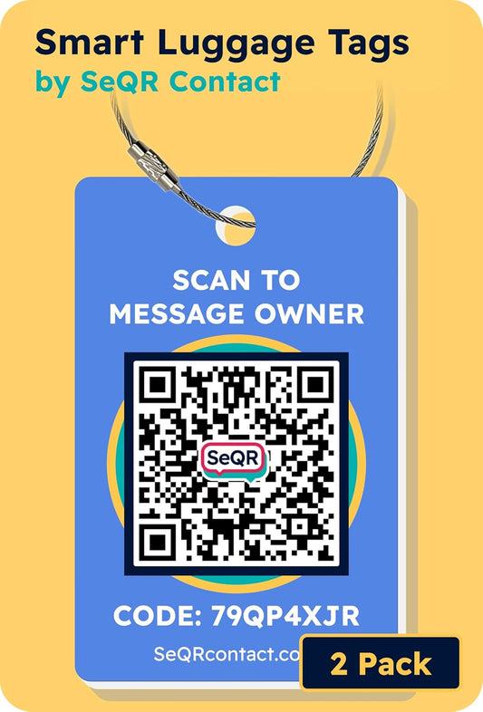 Smart Luggage Tags 2-Pack | Privacy QR Code Tag Keeps Personal info Private | Customizable Travel Suitcase Tags for Women Men | Use with GPS Bag Locator Tracking Tags, Air Tag for Android or iOS