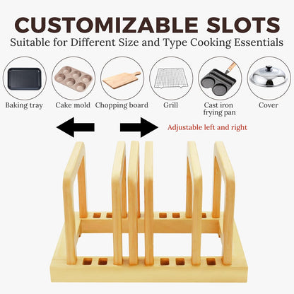 MinBoo Bamboo 5-Slot Adjustable Cutting Board Rack & Bakeware Organizer with Non-Slip Pads for Kitchen Storage,Small