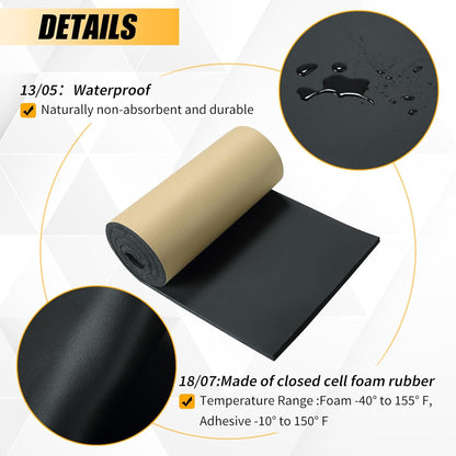 Sponge Neoprene Foam Rubber Sheet with Adhesive, 1/4" T x 12" W x 54" L, 4.5 Sqft for DIY Padding, Gaskets, Weatherproofing, Soundproofing, Vibration Dampening, Sponge Neoprene Foam Rubber Sheet