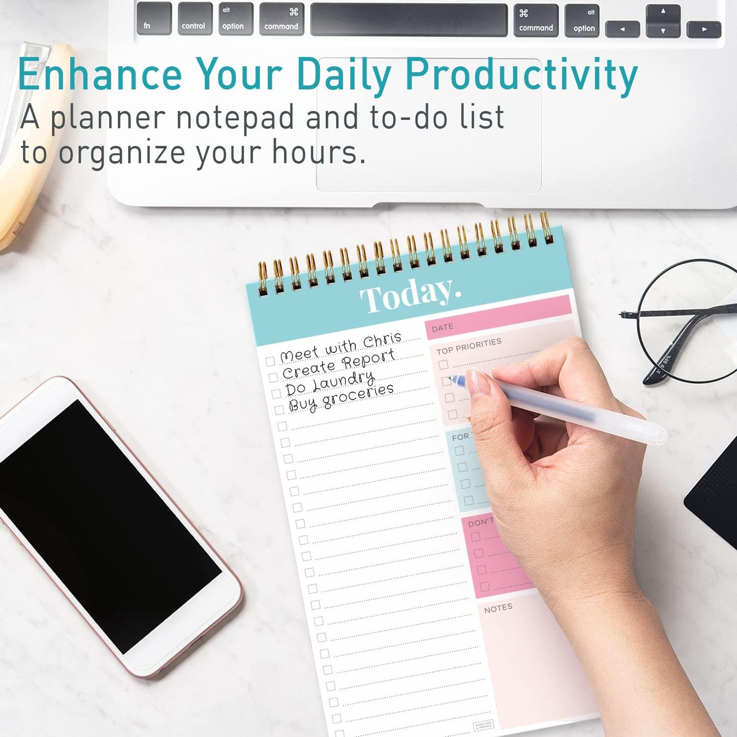 Sweetzer & Orange Daily & Weekly To Do List Notepad – Undated Work Planner & Organizer with Wish List Section, 52-Sheet Coiled Task Pad for Productivity – MAUVE To Do List Notebook for Work
