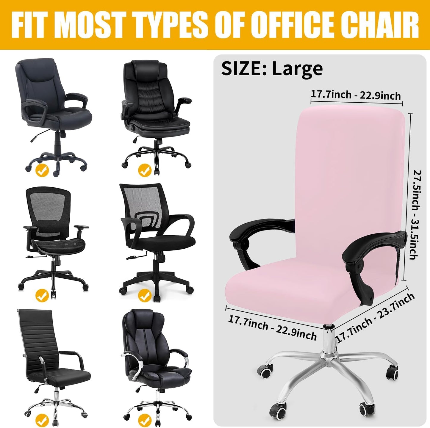 Smiry Stretch Printed Office Chair Armrest Covers, 2 Pcs Soft Fit Removable Washable Computer Desk Chair Arm Covers Protector, Black