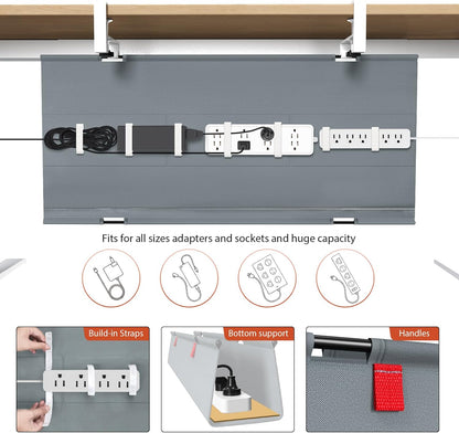 Univivi No Drill Under Desk Cable Management Tray, 36" Cord Organizer for Table, Clamp/Screw Mount Desk Cable Management, Premium Fabric Cable Management Tray for Office, Home