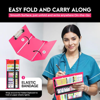 Nursing Clipboard Foldable with Medical Edition Cheat Sheets, 3 Layers Aluminum Foldable Clipboard for Nursing, Notepad for Students, Nursing School Essentials (Black)