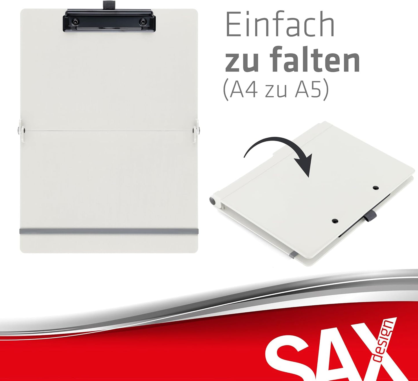 Sax Folding Clipboard Blueberry Clipboard A4 to A5 Portrait and Landscape Format Ideal for Travel and Business Holds 30 Sheets Includes Elastic Closure Band and Pen Loop Durable & Shockproof