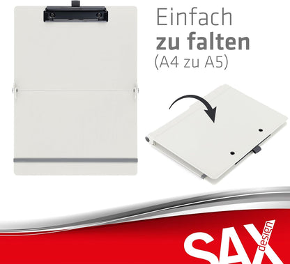 Sax Folding Clipboard Blueberry Clipboard A4 to A5 Portrait and Landscape Format Ideal for Travel and Business Holds 30 Sheets Includes Elastic Closure Band and Pen Loop Durable & Shockproof