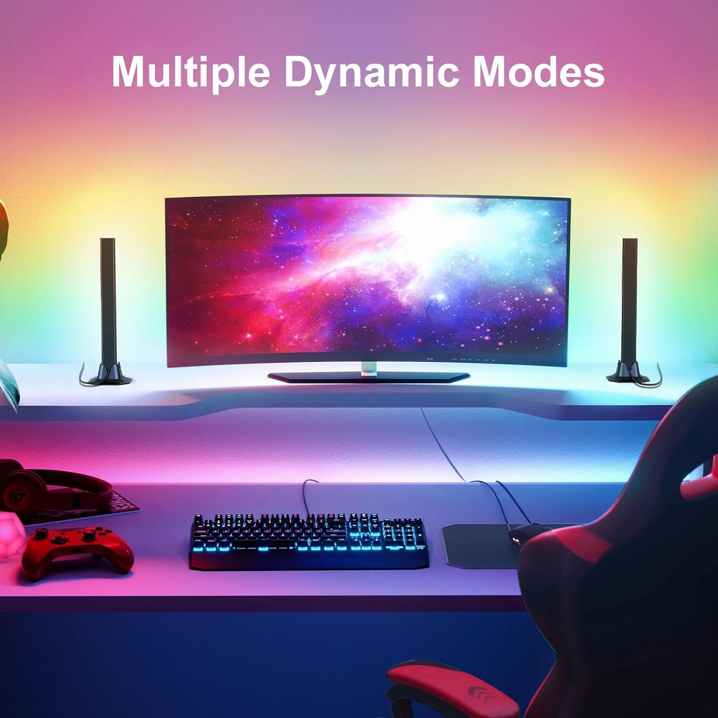 velted RGB Light Bar, Music Sync RGB IC LED Lights Bars, USB Powered Ambient Lighting, Remote Control Color Changing Gaming TV Backlight, 8 Dynamic Modes for PC Room Monitor Desk