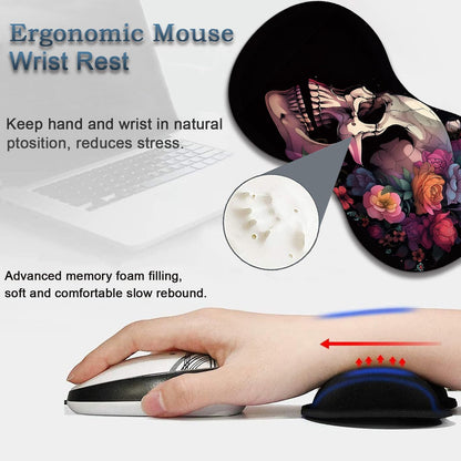 Mouse Wrist Rest and Keyboard Wrist Rest Pad Set, Non-Slip Rubber Base Smooth Surface Ergonomic Gaming Mouse Pad for Easy Typing and Pain Relief, Antique Blue Wood Grain Dog Paw + Coaster