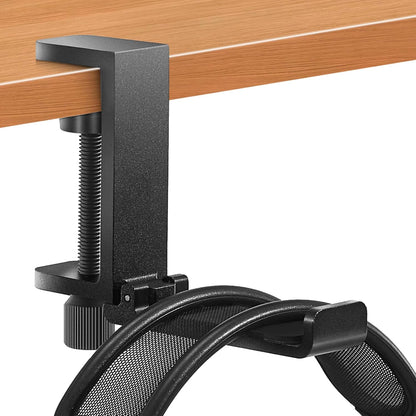 Metal Heavy Duty Foldable Headphone Holder for Desk, Headset Stand for Desk,Backpack Holder Hook for Desk,Bag Hook Under Desk,Clamp Hook for Desk Attachments,Black