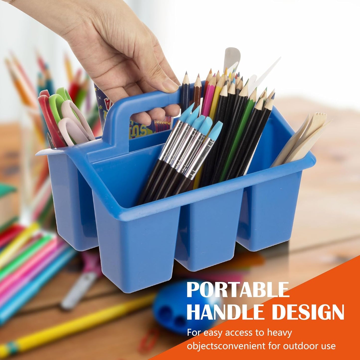 Plastic Caddy With Handle,Protable Classroom Craft Caddy, 6-pack Storage Caddy For Pencil,Pen,Craft Tools (Clear)