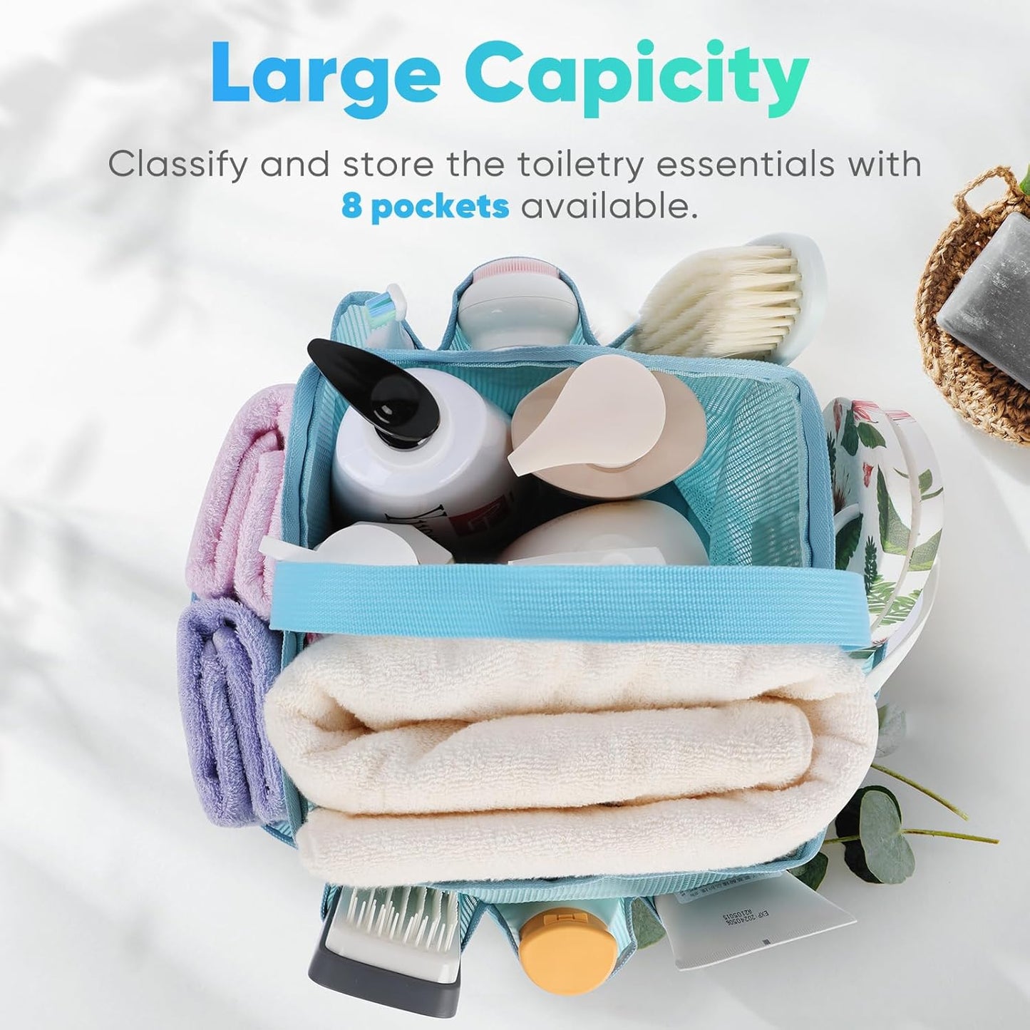 EUDELE Mesh Shower Caddy Portable for College Dorm Room Essentials, Shower Caddy Dorm with 8-Pocket Large Capacity for Beach, Swimming, Gym, Travel essentials