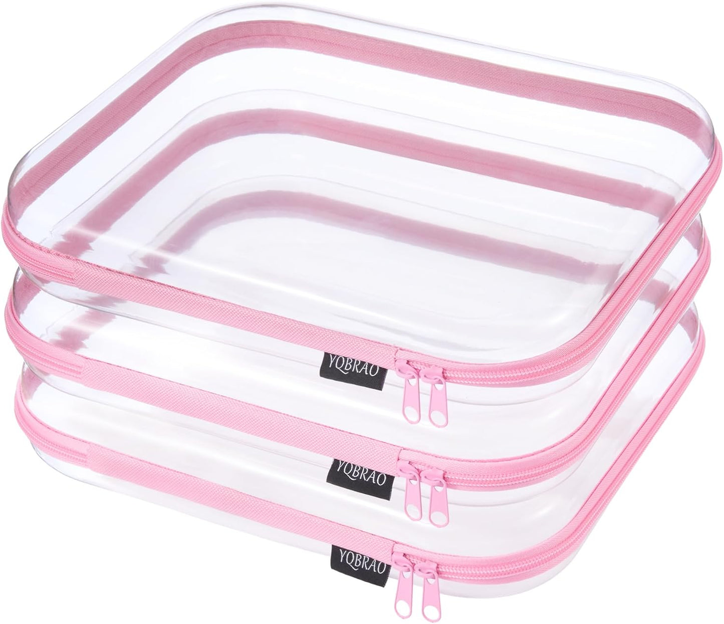 YQBRAO 6 Pack Clear Hard Shell Zipper Case, 1.2mm Heavy Duty Crush-Proof Diaper Bag Organizer Pouches, TSA Approved Travel Makeup Bag for Toiletries & Electronics, (2L, 2M, 2S) Multi-Size Storage Set