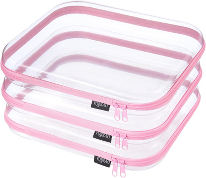 YQBRAO 6 Pack Clear Hard Shell Zipper Case, 1.2mm Heavy Duty Crush-Proof Diaper Bag Organizer Pouches, TSA Approved Travel Makeup Bag for Toiletries & Electronics, (2L, 2M, 2S) Multi-Size Storage Set