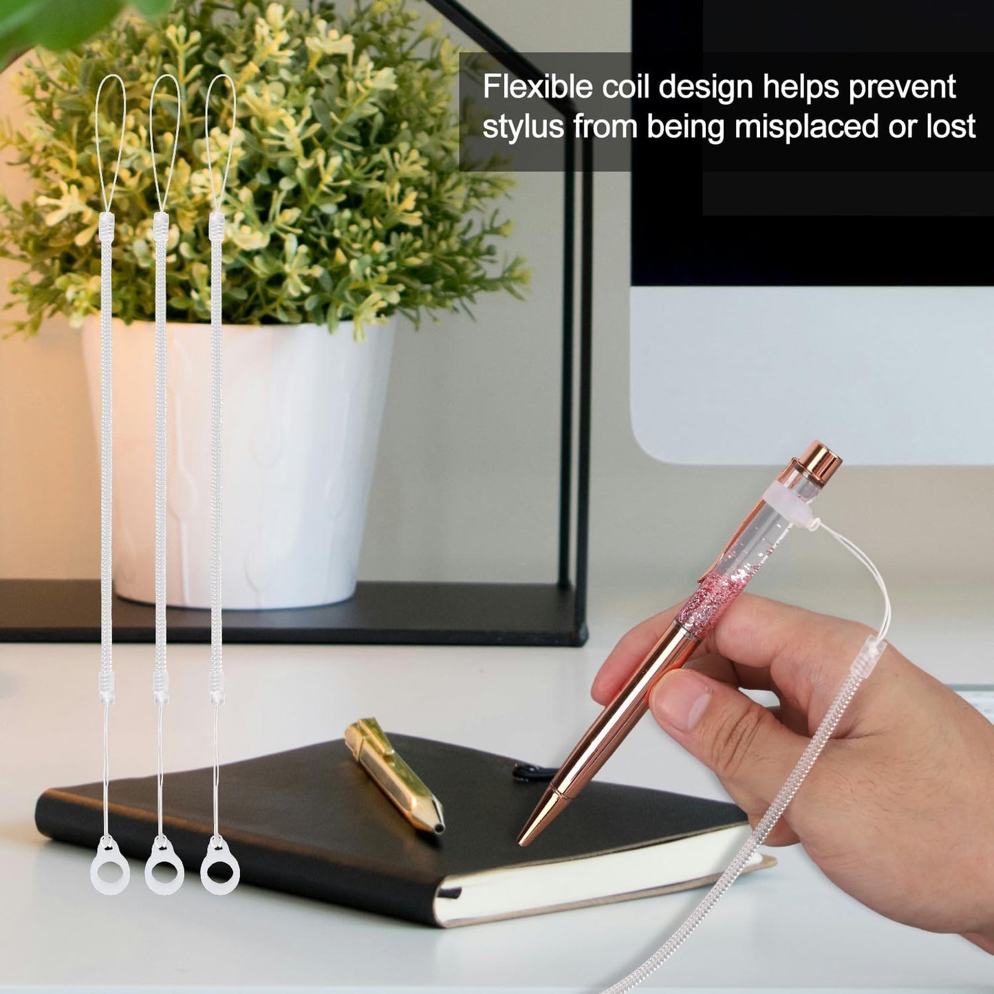 10pcs Pen Lanyards, Elastic Lanyard Tether with Silicone Rings Retractable Stylus Tether Clipboard Pen Strap Tablet Holder Anti-Lose Leash for Tethering Stylus to Touchscreen