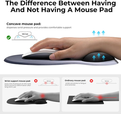 EooCoo Ergonomic Mouse Pad with Gel Wrist Rest Support, Middle Concave Design for Natural Wrist Alignment, Non-Slip Base Mousepad for Laptop, Computer, Office Desk Accessories, Carpal Tunnel Syndrome